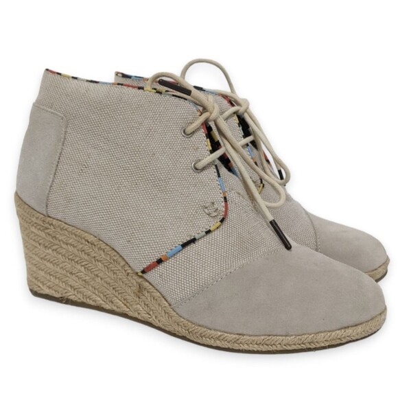 TOMS Womens 9.5 Wedges Tan Booties Whisper Desert Wedge Boot 9 1/2 Suede Shoes - Picture 1 of 14